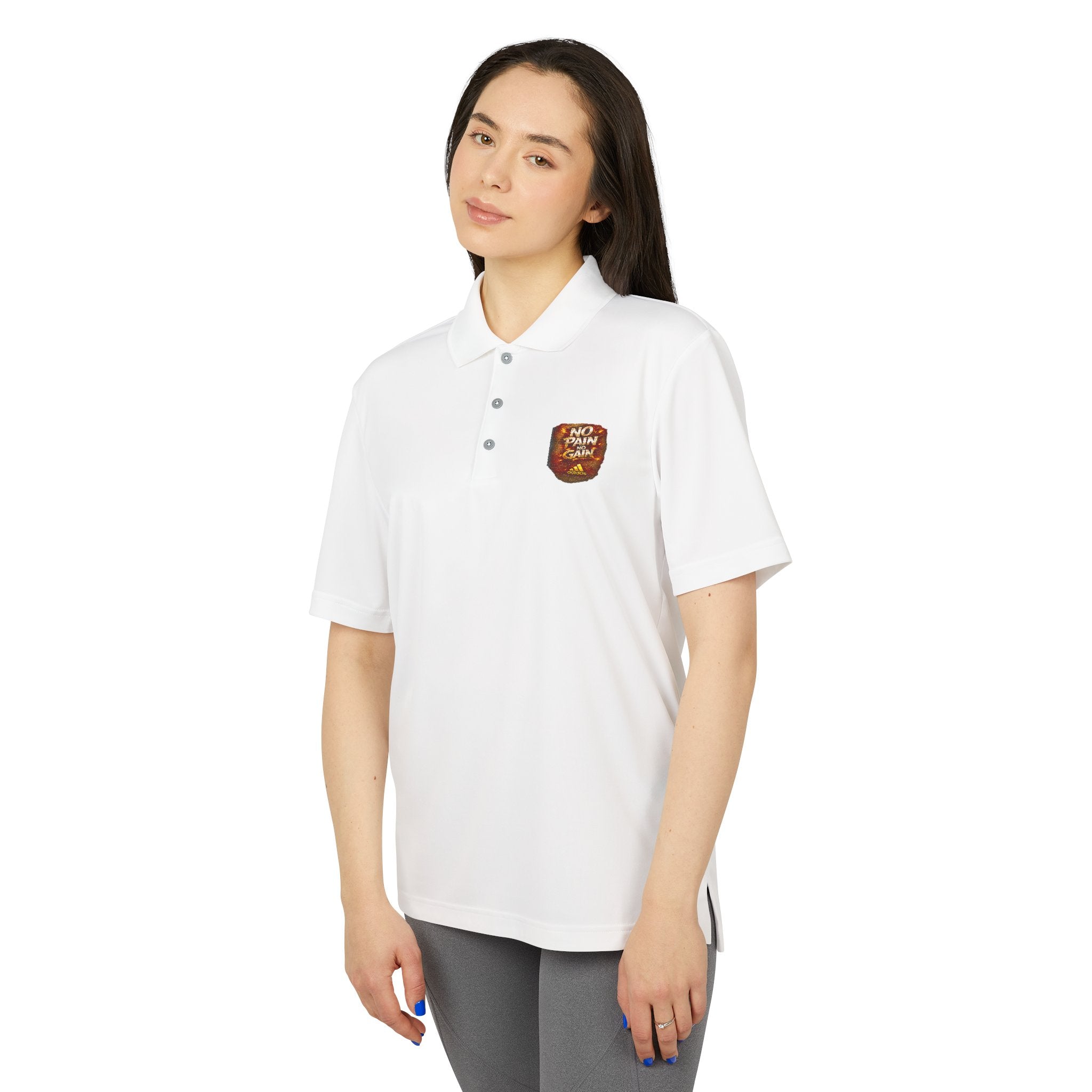 White Performance Polo with Chest Patch "Don't Text Me" — Athletic Casual Golf Shirt