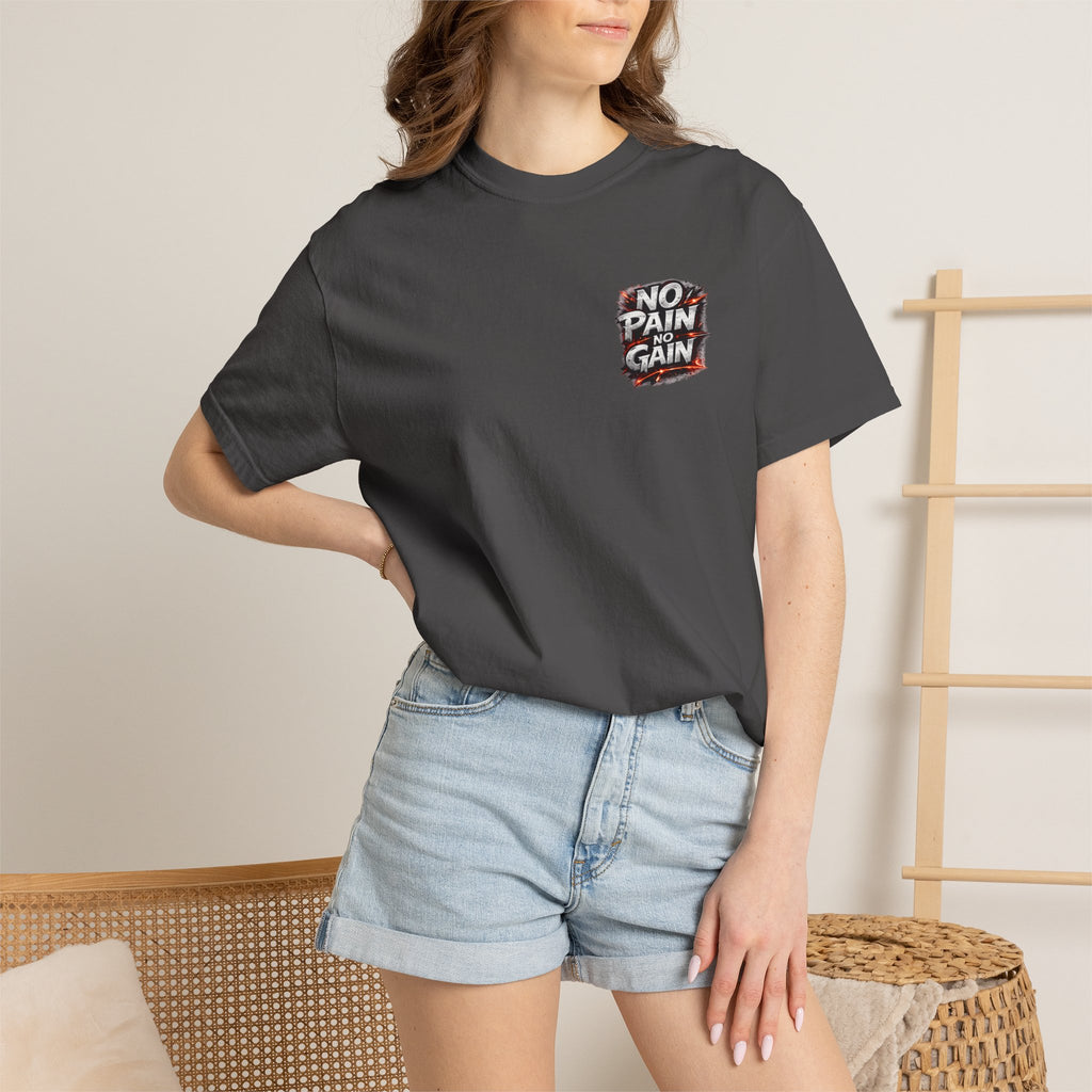 Motivation Tee — “No Pain No Gain” Front Badge & “Discipline Focus Grind” Back