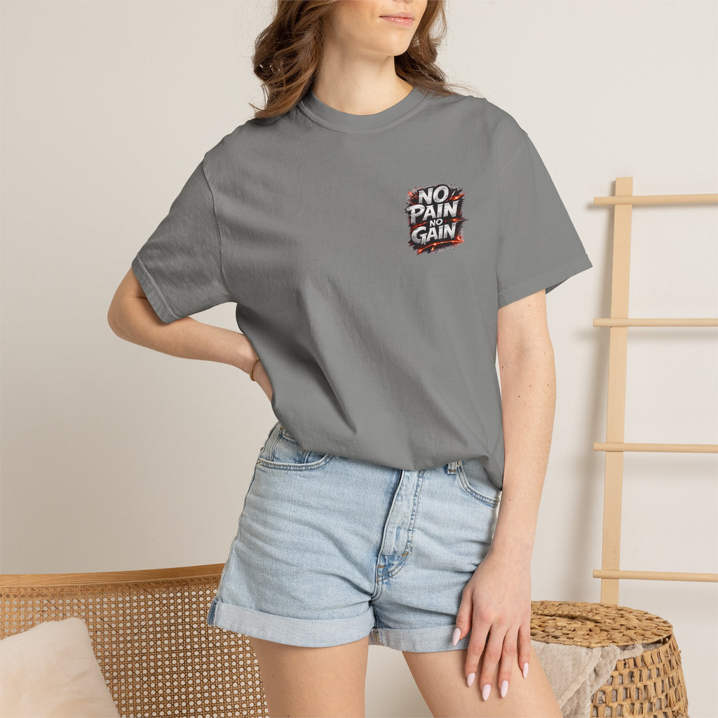 Motivation Tee — “No Pain No Gain” Front Badge & “Discipline Focus Grind” Back